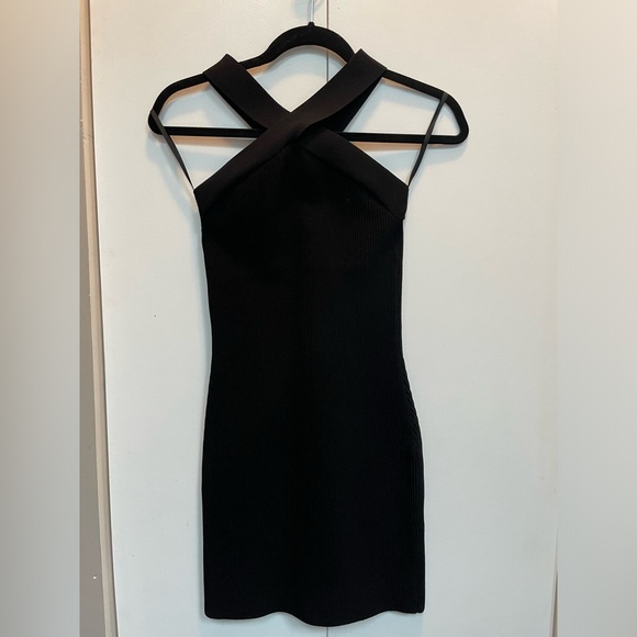 Aritzia Babaton Black Sculpt Knit Black Dress Criss Cross - small - Picture 1 of 3